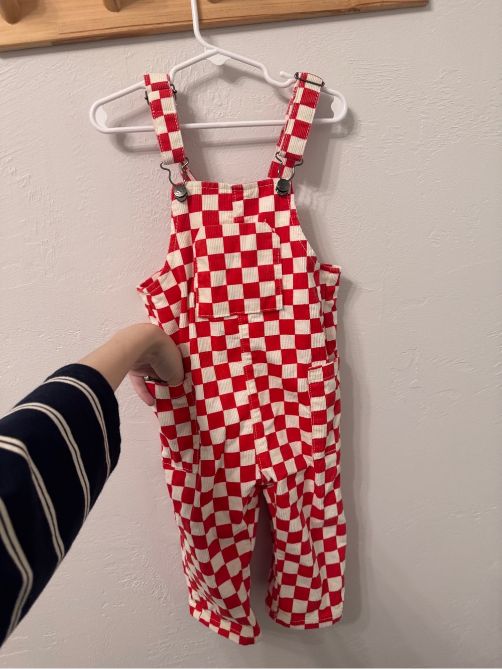 Kids Red & White Checker Denim Pocket Overalls - Little Trouble 2T Unisex - Picture 6 of 9